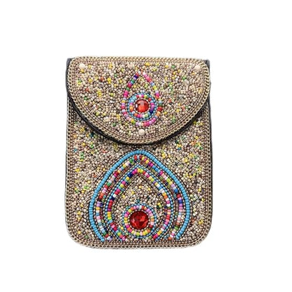 Women's Mobile Phone Bag, Cellphone Pouch, Retro Beads Shoulder Bag, Handcrafted Embellished Clutch Purse, Beaded Design - color: 14b
