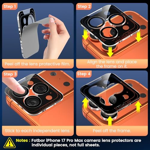 Fotbor Compatible for 3 Pack iPhone 17 Pro Max Screen Protector with 1 Set Camera Lens Protector, 2025 Upgrade 9H+ Premium Tempered Glass 17 Promax, Easy Installation Kits, 6.9 inch - size: iPhone 17 Pro Max-6.9 inch