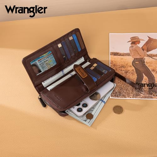 X Wrangler Women's Wallets Bifold Wristlet Wallets for Women Large Capacity Credit Card Wallet with ID Window - color: Leopard Coffee