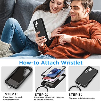 AICase for Galaxy S23 Case with Detachable Anti-Lost Hand Strap/Wristband,Heavy Duty Drop Protection Full Body Rugged Shockproof/Dust Proof 3-Layer Military Protective Durable for Samsung S23 6.1" - color: Black+Black Anti-lost wristband