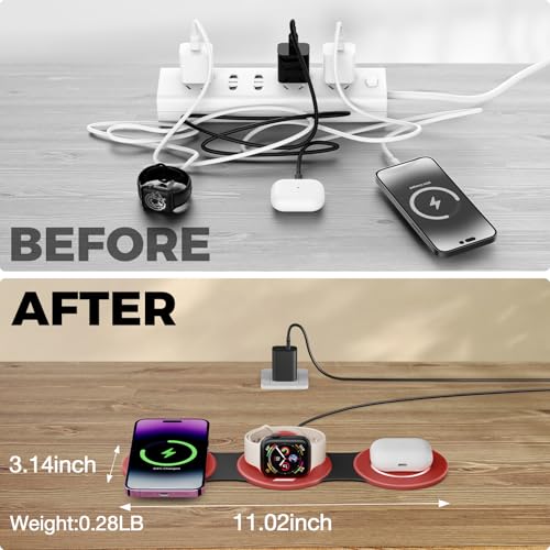 HICOBER 3IN1 Wireless Charging Station for iPhone, Watch, AirPods, Dark Red - color: Dark Red