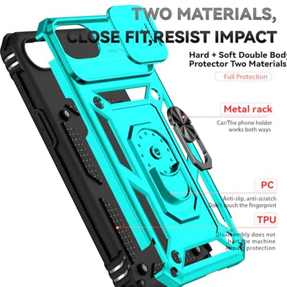 for iPhone 17E / iPhone 16E Case, with Camera Lens Cover HD Screen Protector, Dual Layer Military-Grade Drop Tested Magnetic Ring Holder Kickstand Protective Phone Case for iPhone 16E / 17E (Mint) - color: Mint with camera cover Military-Grade 2nd gen