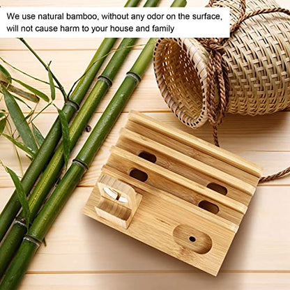 Bamboo Multi Device Charging Station Organizer for Phone, Tablet and Watch, Compact Charging Dock Stand