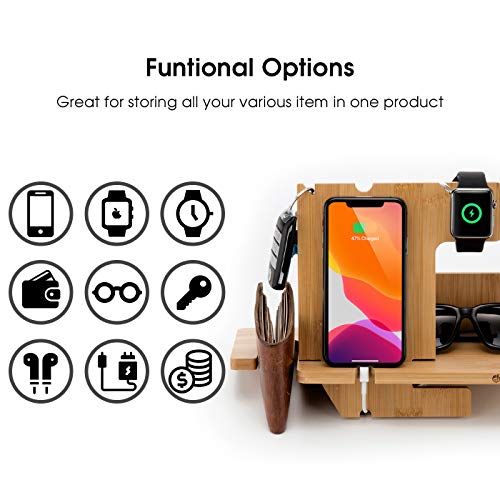 JackCubeDesign Wood Docking Station Nightstand Organizer Key Holder Wallet Stand Watch Gift Anniversary for Men Dad Father Birthday Graduation Gadgets Compatible with iPhone iWatch AirPods - MK242A