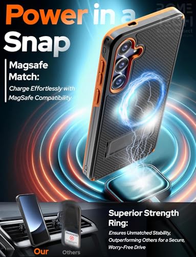 Designed for Samsung Galaxy S25 Case with Belt Clip Holster | Rugged Cover with Strong Magnet & Kickstand Heavy Duty Combo - Black & Orange - color: Black & Orange