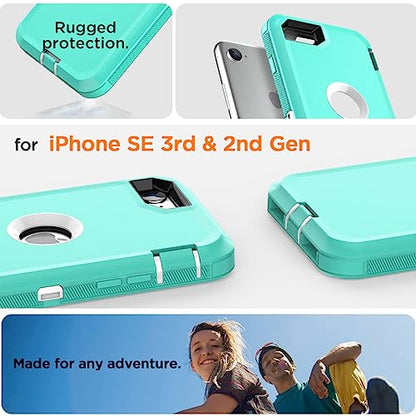 AICase for iPhone SE Case 3rd & 2nd Generation, for iPhone SE 2022/2020 Built-in Screen Protector Heavy Duty Protective Shockproof 3-Layer Full Body Rugged Phone Cover, Aqua Mint/White - color: Aqua Mint/white