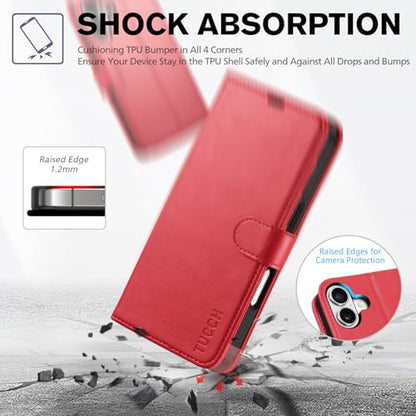 TUCCH Wallet Case for iPhone 17 (6.3") 2025, 4 Card Slots, Red | RFID Blocking, Viewing Stand, Shockproof TPU Shell, PU Leather, Magnetic Closure, Protective Folio Flip Cover - color: Red