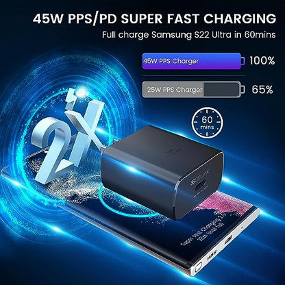 S25 S26 Ultra Charger Type C, SCRUAK 45W Super Fast USB-C Wall/Car Charger - size: 10FT+3.3FT