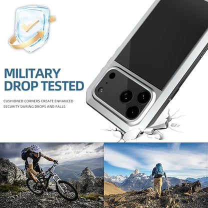 Compatiable with iPhone 17 Pro Max Case,360 Full Body Protective Cover Heavy Duty Shockproof [Tough Armour] Aluminum Alloy Metal Case with Silicone Built-in Screen Protector - Silver - color: Silver