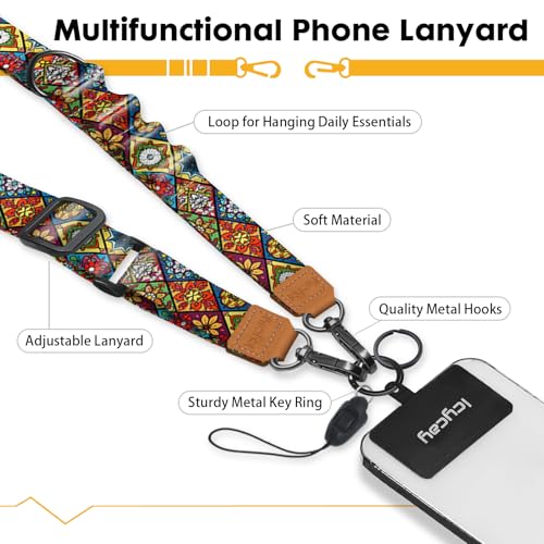 Icycay Phone Lanyard Crossbody Strap Neck Adjustable Teacher Women Boho - color: Boho Colorful