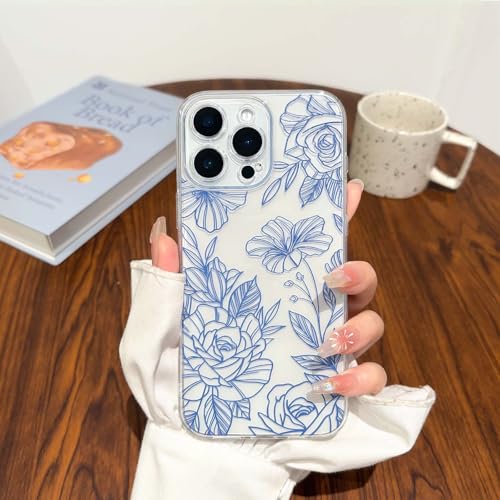 NITITOP Compatible for iPhone 17 Case Cute Clear Floral Flower - Blue | for Girls Women , Girly , Aesthetic , Soft TPU , Full Camera Lens , Protective , Shockproof Phone Cover - color: Blue