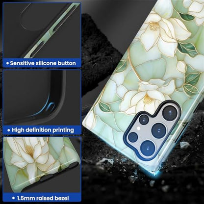 Case Compatible with Samsung Galaxy S23 Ultra, Hybrid 2-Layer Hard Shell Protection Case, Shockproof Protective Tough Phone Cover, Blooming Cyan Flowers - color: Blooming Cyan Flowers, size: Samsung Galaxy S23 Ultra
