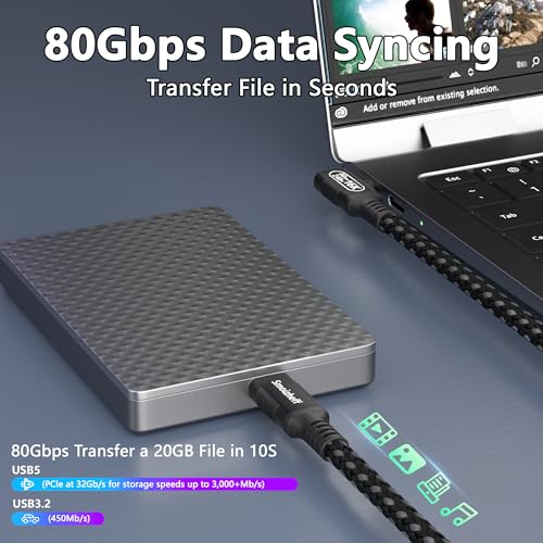 10ft/3m USB5 Cable with 90 Degree Right Angle,for Thunderbolt 5/4,Nylon Braided USB C Cable,80Gbps Data Transfer, Coaxial Structure for 8K@120Hz/16K@60Hz Video,240W Fast Charging Cord - size: 10ft/3m