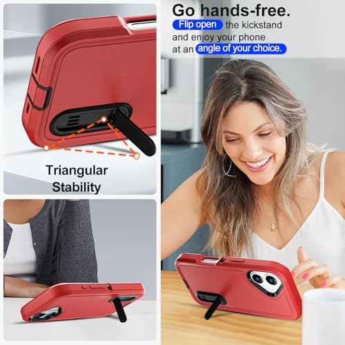 AICase for iPhone 16 Case with Built-in Stand,Tripe Layer Heavy Duty Drop Protection Full Body Rugged Shockproof Military Protective Tough Durable Phone Cover for iphone16 6.1"_4 - color: Red/black with Built-in Stand