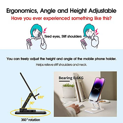 Aiwode 360° Rotating Cell Phone Stand,Desk Phone Holder,Portable Cellphone Cradle,Foldable Phone Stand,for iPhone 14/13/12/11/Pro/Max/Plus/Mini/Pro Max,Samsung,for Smartphones(4-8"),White