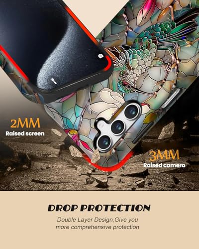 Compatible for Samsung Galaxy A36 5G Case,Double Layer Shockproof Protection Heavy Duty Phone Cover,Stained Glass Flower Hummingbird - color: Stained Glass Flower Hummingbird, size: A36