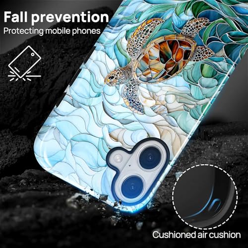 Case Compatible with iPhone 17, Cute Dual Layer Hybrid Phone Cover, Military Grade Drop Protection, Aesthetic Shockproof Phone Case for Women Girls, Stained Glass Sea Turtle - color: Stained Glass Sea Turtle, size: Iphone 17