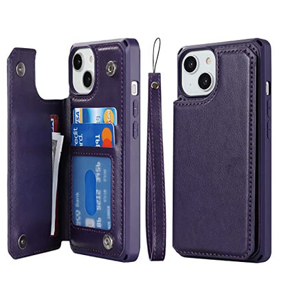 Cavor for iPhone 14 Wallet Case with Card Holder for Women, Dark Purple - color: C-Dark purple