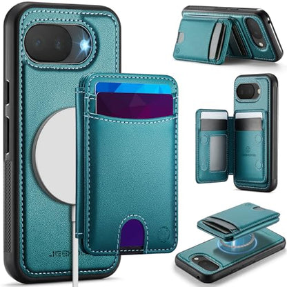 Wallet Case for Google Pixel 10a Compatible with MagSafe for Men Women, 2 in 1 Detachable Magnetic Phone Case with Card Holder Kickstand RFID Blocking for Pixel 10a (Green) - color: Green
