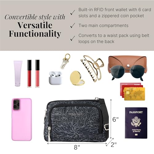 Baggallini Triple Zip with Front Wallet/Trifecta RFID Wallet Crossbody - color: Midnight Blossom