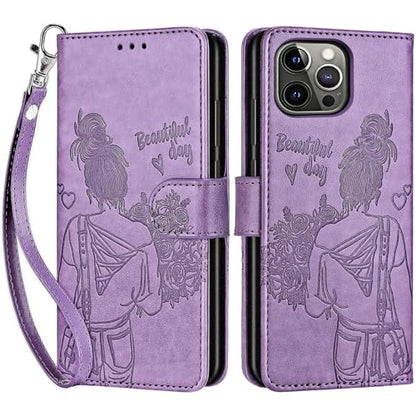 for iPhone 13 Pro Wallet case, Purple-Girl | 3 Card Holders, Kickstand, Shockproof TPU Shell, PU Leather, Magnetic Closure, Protective Flip Folio Cover, Women - color: 2