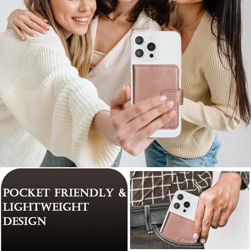 HAII for MagSafe Card Wallet Bag compatible with MagSafe Invisible Ultra-Thin Lightweight Kickstand Magnetic Mobile Wallet Man Woman, 4 Card Slots + 1 Cash Bag. (Pink, Buckle Wallet) - color: Pink, size: 4 Card Slots + 1 Cash Bag - Buckle Wallet