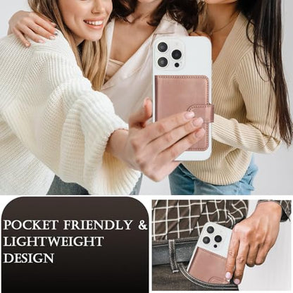 HAII for MagSafe Card Wallet Bag compatible with MagSafe Invisible Ultra-Thin Lightweight Kickstand Magnetic Mobile Wallet Man Woman, 4 Card Slots + 1 Cash Bag. (Pink, Buckle Wallet) - color: Pink, size: 4 Card Slots + 1 Cash Bag - Buckle Wallet