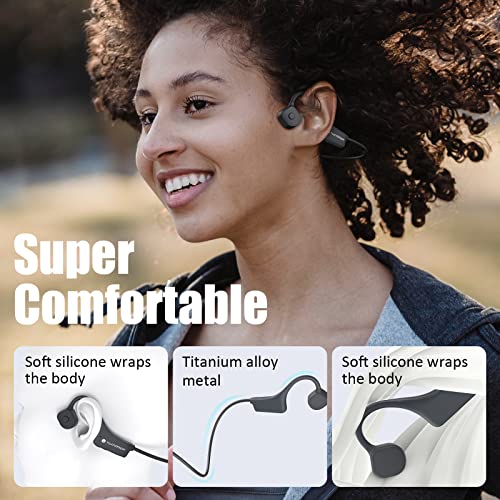Bone Conduction Headphones - Bluetooth 5.2 Open Ear Headphones IP67 Waterproof Sport Earphones with Noise-Cancelling Mic - Wireless Bone Conducting Headset for Running Hiking Cycling - color: GREY