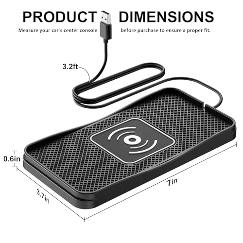 15W Non-Slip Car Wireless Charger Pad USB - size: 7" L x 3.7" W - No Adapter - USB