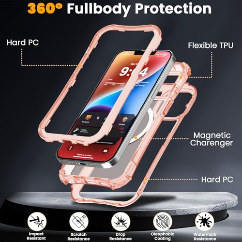 WRJ Magnetic Clear for iPhone 13 Case,iPhone 14 Case,[Compatible with MagSafe][Military Grade Drop Protection] Transparent Full Body Shockproof Protective Phone Case-Orange - color: Orange, style: Transparent