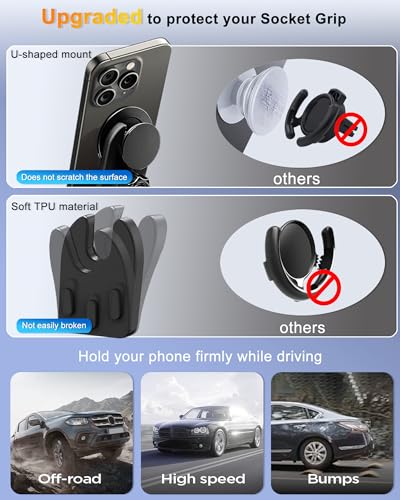 Car Mount for Pop Socket, Dashboard Windshield Car Phone Holder Compatible with Popsocket, Powerful Suction Cup Car Phone Mount Fits All Smartphones with Pop Grip - style: Extended Socket Mount