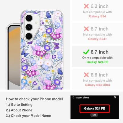 MOSNOVO Case for Samsung Galaxy S24 FE, [Buffertech 6.6ft Military-Grade Drop Protection] [Anti Peel Off Tech] Clear TPU Bumper Phone Case Cover Design - Purple Peri Nemophila Flower - color: Clear - Purple Peri Nemophila Flower, size: Samsung Galaxy S24