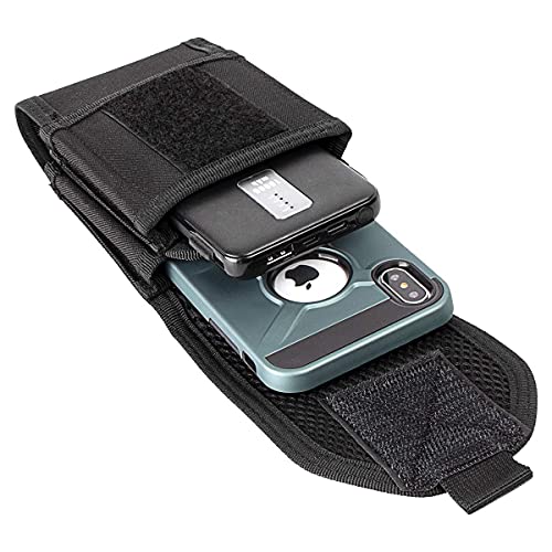 Double Capacity Phone Holster Tactical MOLLE Pouch Compact Waist Belt Bag for iPhone 13 Pro Max/XS Max, Size Large - color: Black