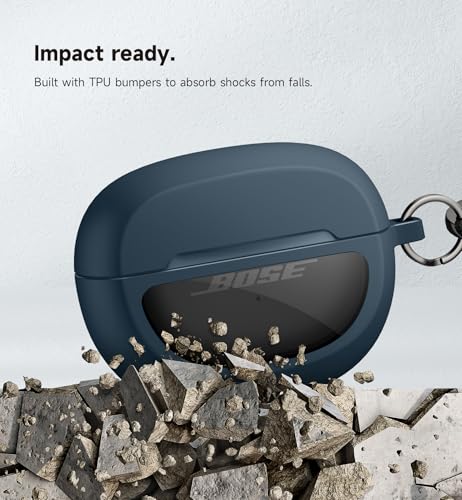 SURITCH Case Cover for Bose Ultra Open Earbuds(2024), Shockproof Protective Cover for Bose Ultra Open Wireless Ear Earbuds Charging Case Accessories with Carabiner, Navy - color: Blue