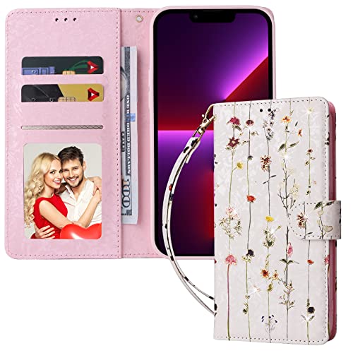 UEEBAI Wallet Case for iPhone 14 Pro, PU Leather Phone Cover Kickstand RFID Blocking Flip Case Card Slots Wrist Strap Relief Engraved Pattern Magnetic Closure Flower Folio Wallet, Vine - color: Vine, size: iPhone 14 Pro