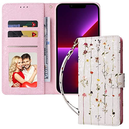 UEEBAI Wallet Case for iPhone 14 Pro, PU Leather Phone Cover Kickstand RFID Blocking Flip Case Card Slots Wrist Strap Relief Engraved Pattern Magnetic Closure Flower Folio Wallet, Vine - color: Vine, size: iPhone 14 Pro