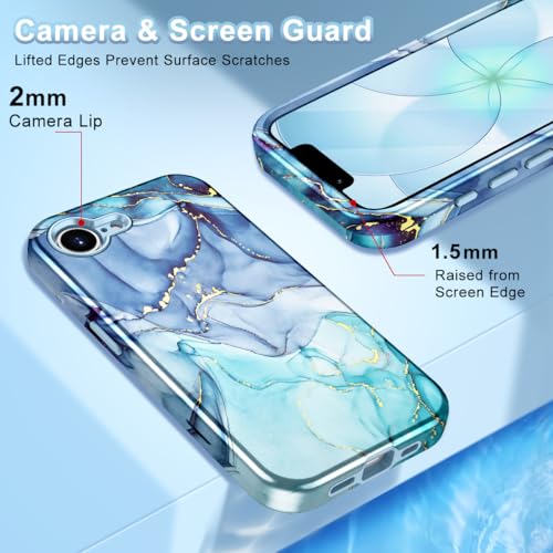 Btscase Compatible with iPhone 17e Case 6.1 Inch 2026,Marble Pattern 3 in 1 Heavy Duty Shockproof Full Body Rugged Hard PC+Soft Silicone Drop Protective Women Girl Phone Cases, Blue Cyan - color: Blue Cyan, size: iPhone 17e