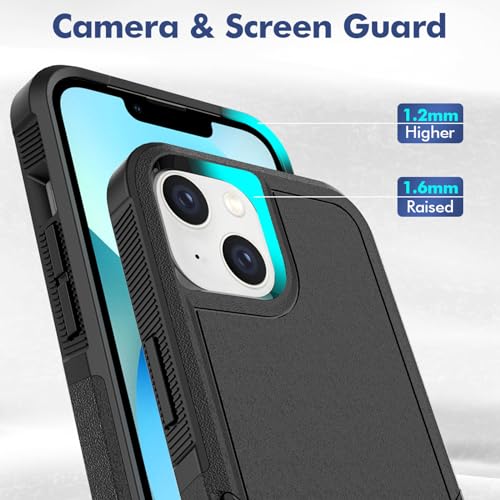 MDCN Heavy Duty Phone Case: Dual Layer Protective, Shockproof, Rugged Bumper Tough with Screen Protector - 16FT Military Grade Drop Tested for iPhone 14 / iPhone 13, Black - color: Black (PC) + Black (TPU)