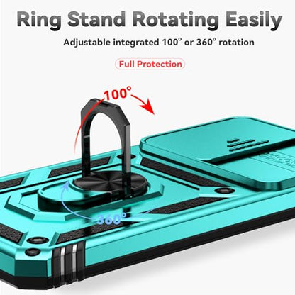 for Samsung Galaxy S24 FE Case with Camera Lens Cover HD Screen Protector, Dual Layer Military-Grade Drop Tested Magnetic Ring Holder Kickstand Protective Phone Case for Galaxy S24 FE (Mint) - color: Mint with camera cover Military-Grade 2nd gen