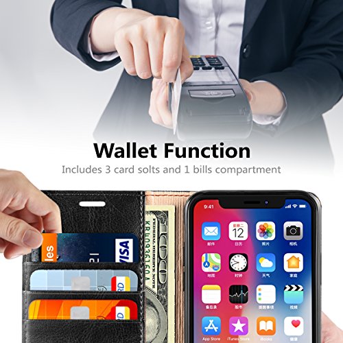 Belemay Compatible with iPhone 11 Pro Max Wallet Case, Genuine Cowhide Leather Case [RFID Blocking] Card Holder Slots Folio Flip Cover Kickstand(6.5"), Black - color: Black, size: iPhone 11 Pro Max