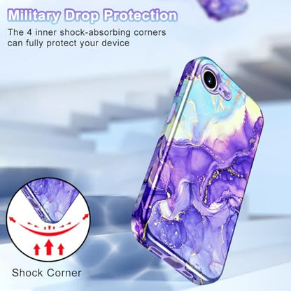 Btscase Compatible with iPhone 17e Case 6.1 Inch 2026,Marble Pattern 3 in 1 Heavy Duty Shockproof Full Body Rugged Hard PC+Soft Silicone Drop Protective Women Girl Phone Cases, Cobalt Violet - color: Cobalt Violet, size: iPhone 17e