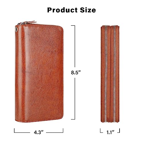 Small Compact Women Wallet RFID Blocking Genuine Leather Bifold Purse with ID Windows - color: 2-waxed Brown, size: One Size