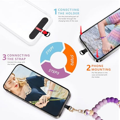 Silicone Beaded Phone Wrist Strap for Women, Elastic Wristlet - color: Purple