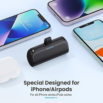 Mini Portable Charger Power Bank for iPhone,5200mAh Portable Phone Charger, Ultra-Compact PD Fast Charging Battery Pack Compatible with iPhone 14/14 Plus/Pro Max/13/12/12 Mini/11/XS/XR/X/8/7/6/6s