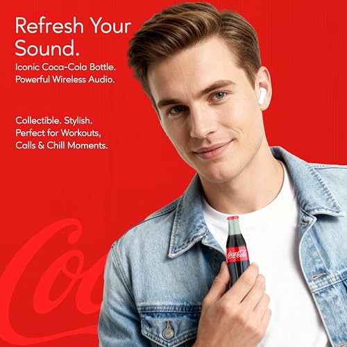 Coca-Cola Bottle Shaped Wireless Earbuds – Bluetooth 5.0 Headphones with Built-in Mic, Voice Assistant Compatibility, 9H Playtime, HD Stereo Sound, Noise Cancelling – Compatible with Apple & Android - color: Red