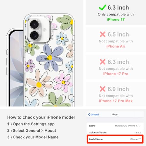MOSNOVO for iPhone 17 Case | Military Grade 6.6ft Drop Tested | Camera Control | Clear with Linear Blooms Design - color: Clear - Linear Blooms, size: iPhone 17