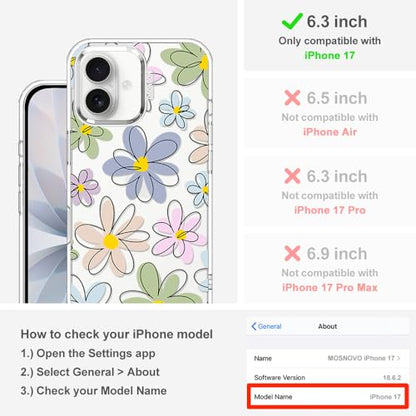 MOSNOVO for iPhone 17 Case | Military Grade 6.6ft Drop Tested | Camera Control | Clear with Linear Blooms Design - color: Clear - Linear Blooms, size: iPhone 17