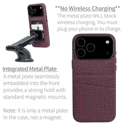 Dockem Card Case for iPhone 17 Pro Max with Magnetic Mounting Plate, Camera Control Button, Wallet with 2 Holder Slots: M2 Luxe Canvas-Style Synthetic Leather (Burgundy) - color: Burgundy, size: 17 Pro Max