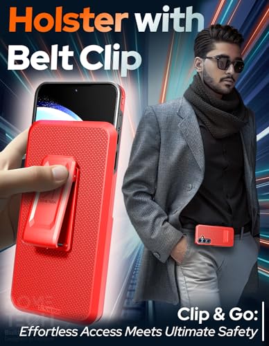 Designed for Samsung Galaxy S24 Case with Belt Clip Holster - Compatible with MagSafe Magnetic Heavy Duty Phone Cover with Kickstand - Red - color: Red, style: Galaxy S24