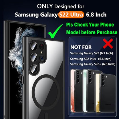 Hensinple for Samsung Galaxy S22 Ultra Case Magnetic, Galaxy S22 Ultra Phone Case [Compatible with Magsafe] Wireless Charging Translucent Back Cover Case 6.8 Inch,Black - color: Black-S22 Ultra, size: Galaxy S22 Ultra 6.8 inch